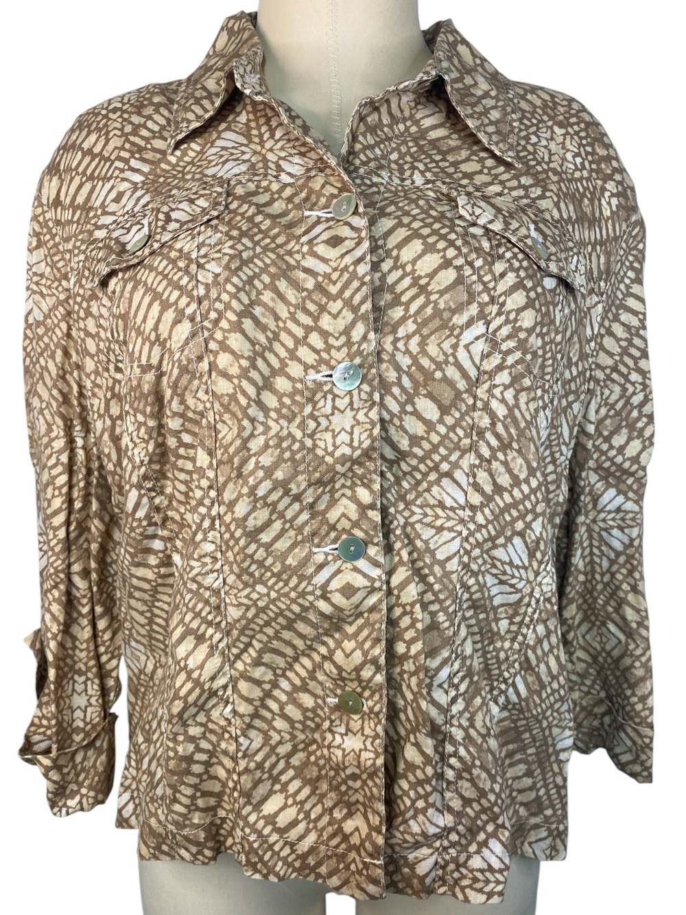 Ruby Rd. 100% Linen Tan and Cream Patterned Top Women’s XL